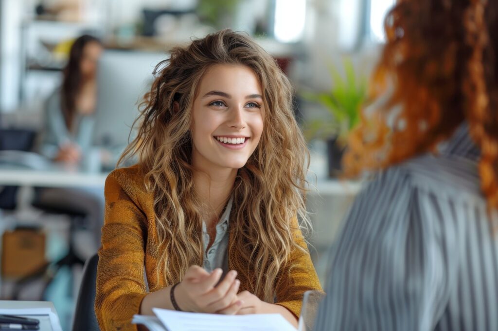 woman, interview, student